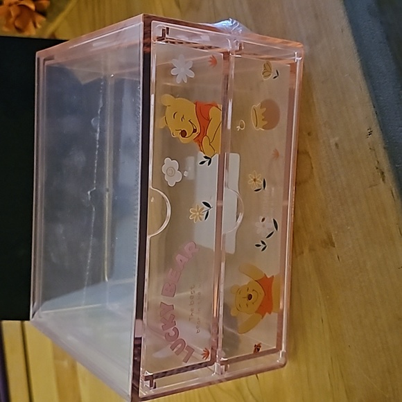 NWT 2 PC Plastic Pink Lucky Bear Pooh Make up desk top organizer - Picture 2 of 7